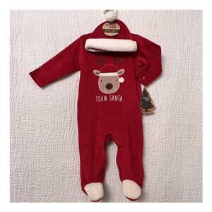Baby Christmas Santa Hat Bodysuit sz 0/3m Sleep & Play Set Holiday Outfit Footie